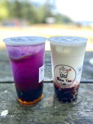 Life is Peachy (left) and Sam's Strawberry Fresh Milk Tea (right)