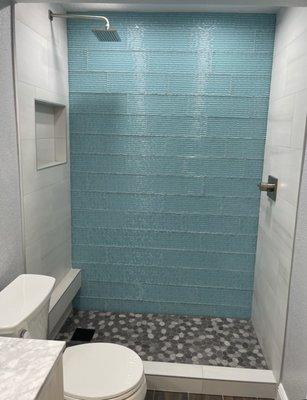 Shower with glass tile