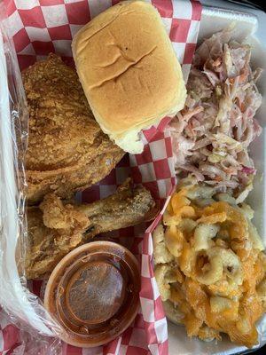 Fried chicken Mac n cheese and coleslaw!