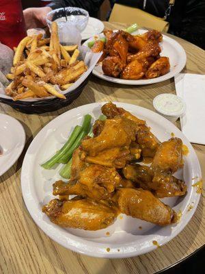 Buffalo Wings, Mustard Wings, Parmesan Fries