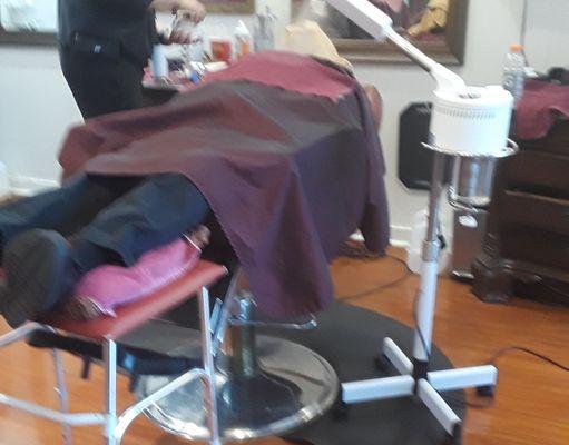 Straight razor shave with steam