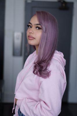 Root re touch and violet based pink toner by colorist Ricky. For appts txt Ricky at (415)960-9273 or call Salon Le Rouge