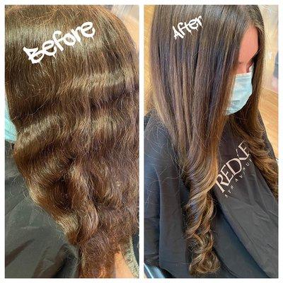 Before and after light subtle balayage by Gina