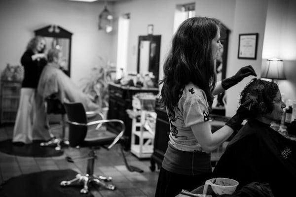 Cara and Alissa at work in the salon!