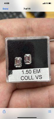 Pair of beautiful emerald cut earrings or side stones!