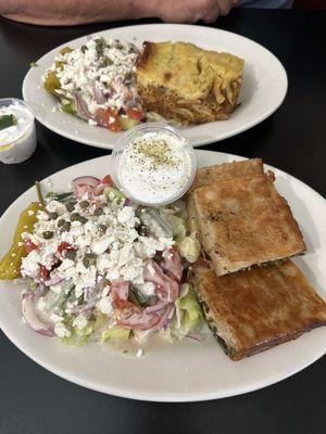 Top is pastors Bottom is spanakopita  Side salads were awesome Will definitely be back. Staff was very friendly.