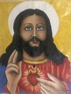 Corazón de Jesús acrílica sobre tela 24"/30"