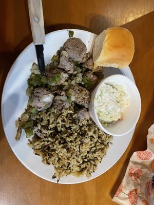 Sirloin tips with wild rice and slaw