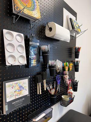 Our art supply wall for the teens and tweens to work with!