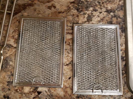 Before and after rangehood vent filters.