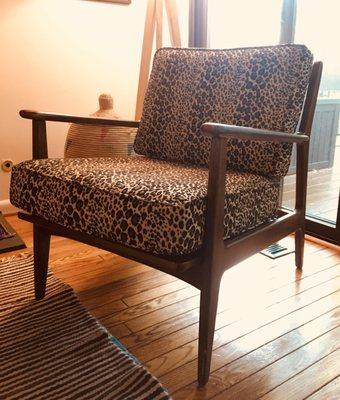 One of two Danish modern chairs we own.  They did a great job on it so we're bringing the second one it for an update.