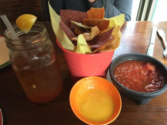 Chips, salsa and habanero sauce