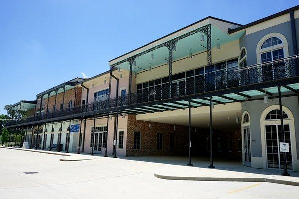 Enter building through breezeway.