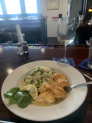 The Lemoncello haddock dish. Super delicious. The steak tips and French fries are too which my boyfriend enjoyed