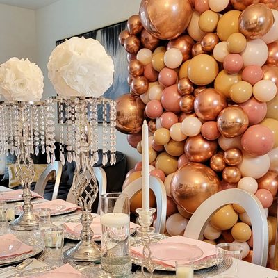 Brunch set up with balloon wall