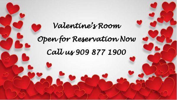 We have a decorated Valentine's room open for reservation now. Call us at 909 877 1900.