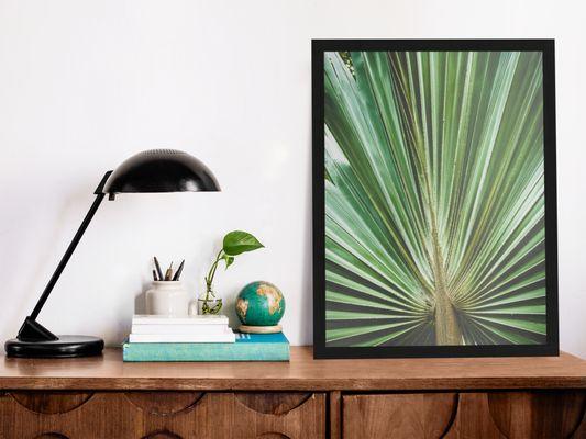 Coastal Art Framed: Aged and Colorized Wide Palm Leaves 2 Tropical Botanical / Nature Photo Framed Wall Art Print - Artwork - Wall Decor