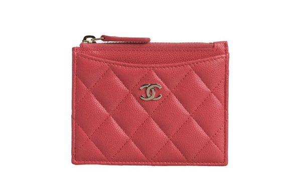 Chanel Coral Caviar Quilted CC Zip Card Holder