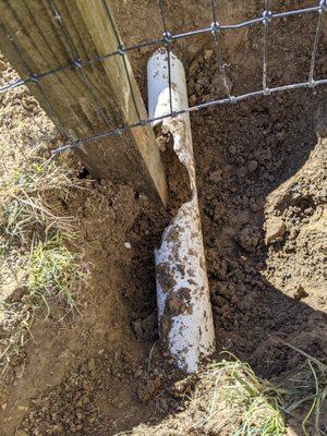 Fence post went right through my drainage pipe.