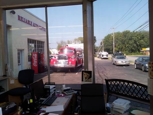 Antique fire truck at Reliable Auto Center