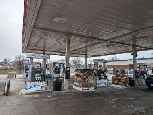 Gas pumps and firewood