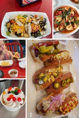 Salads,house made soups, grilled cheese, "Out-of-the-Box" hotdogs, and hand dipped ice cream!