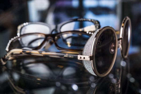 Add some sparkle to your accessories with these Jimmy Choo sunglasses and eyeglasses.