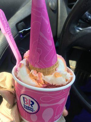 Ordered my sherbet in a cone so they put it in a cup with the cone on top