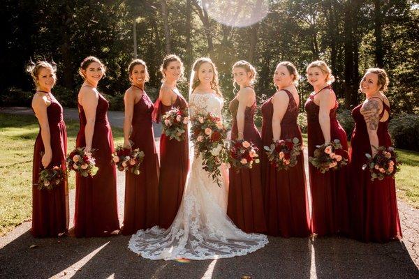 Cascade arrangement with bouquets