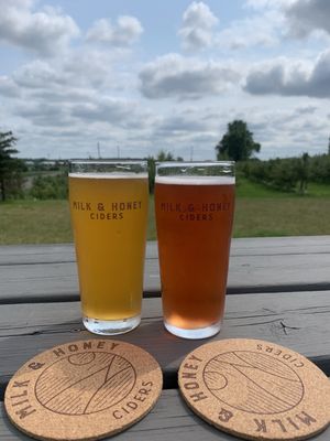 Tart cherry cider (seasonal) -right Little Dipper cider (seasonal) -left