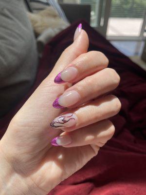 Pink chrome French tips and design.