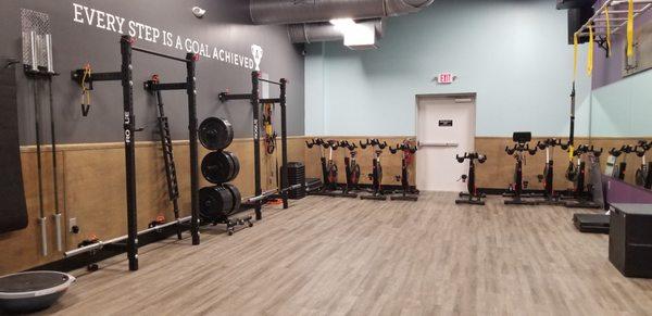 The studio (look at all of those spin bikes!).