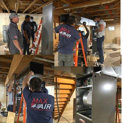 Our amazing MAX AIR crew working a basement system install over a few days work. Tough job, but we got it done!