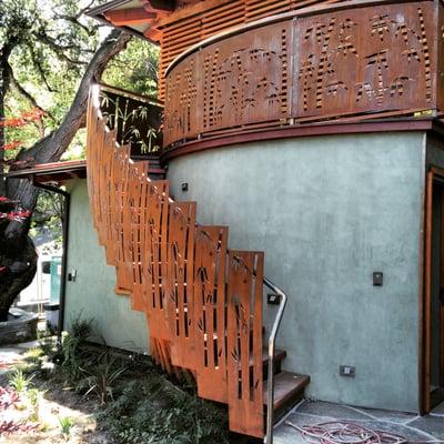 Custom cut corten stair rail LA County