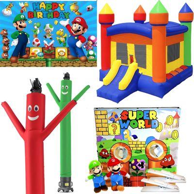 Happy Birthday Backdrop, Bounce Castle, Wacky Wavy Inflatable Tube Men, Super World Frame Game