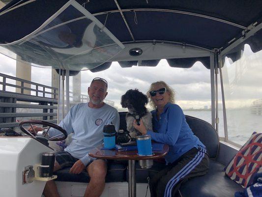 Cruise Palm Beach's Captain Richard, Maureen and 4-legged Captain Jack.