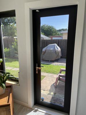 Patio exterior impact door.