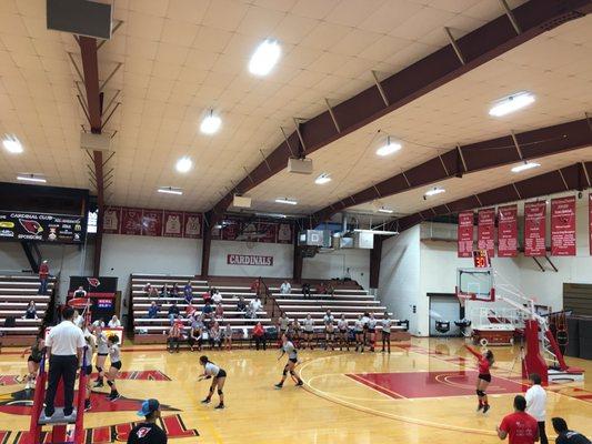 Serving is #5 Diana Giordani for the Lady Cardinals