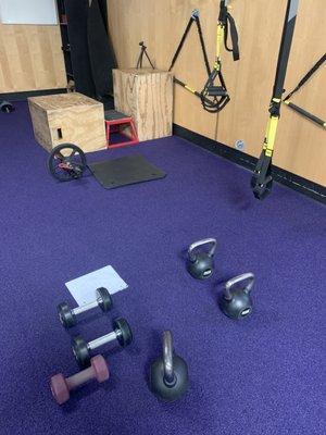 TRX, turf for sled and other exercises, ample room for circuits