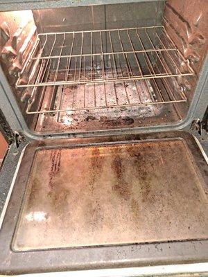 Before and after of a deep cleaning on an oven. Takes time, dedication, and detail for end results.