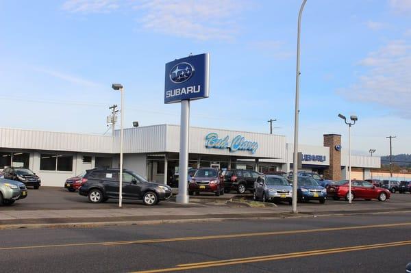 The Bud Clary Subaru showroom is located on Commerce Ave in downtown Longview.