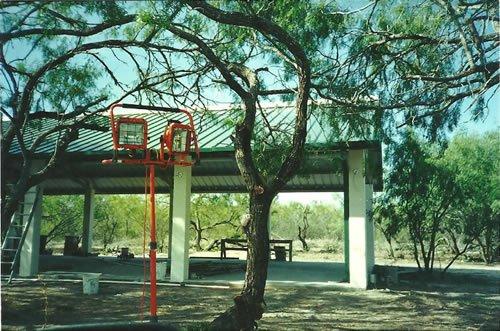 Out door pavilion and basketball court.