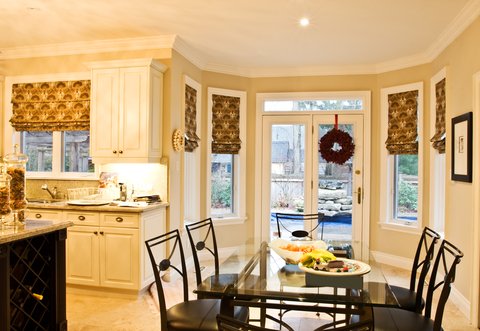 Roman Shades - allowing light adjustment.  Perfect for kitchens.