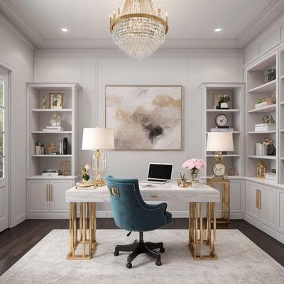 Glam Home Office:
Inspire productivity with a virtually staged glam home office, demonstrating a stylish and sophisticated workspace.