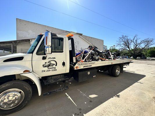 Motorcycle towing.