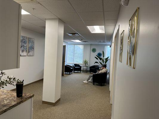 Waiting area outside of spacious treatment rooms in this new location.