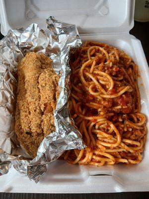 Catfish and spaghetti...delicious!