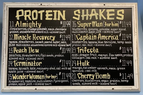 Protein Shake Menu