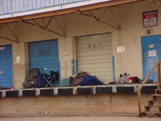 Several living on an abandoned loading dock.