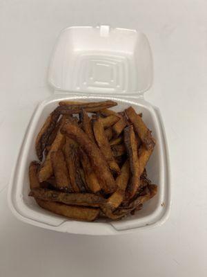 Fries tasted like cooked in old oil,